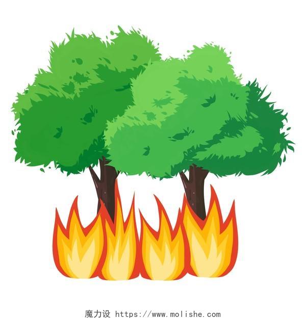卡通森林防火树木着火元素